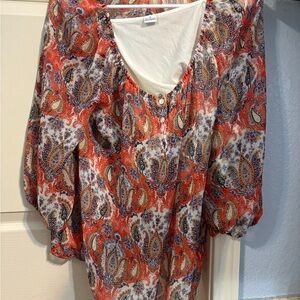Liz Claiborne Orange Tie Front Blouse 3/4 Sleeve